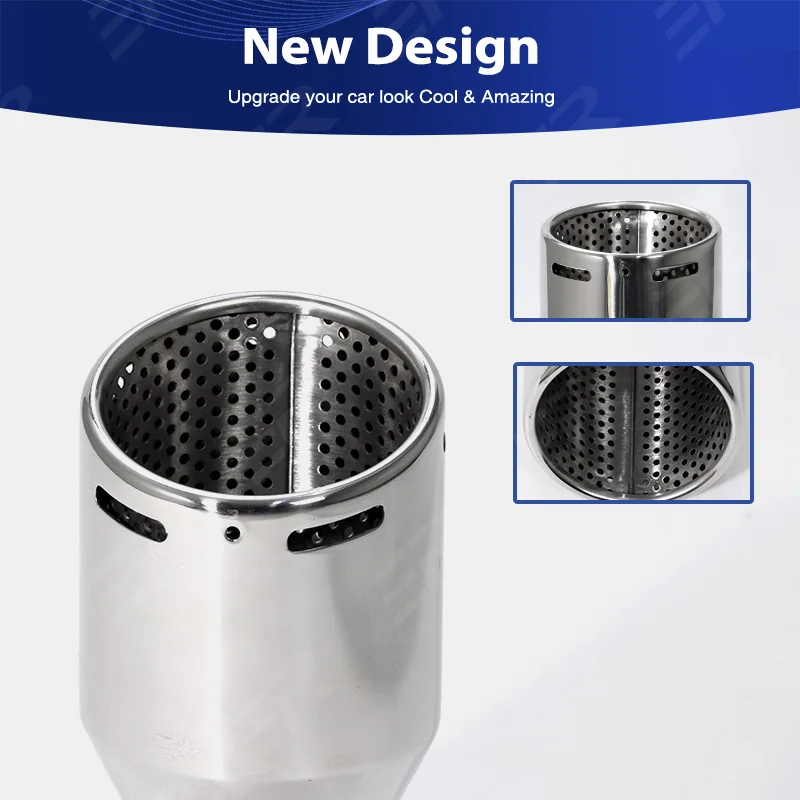 1 unidad de escape Universal de acero inoxidable plateado adecuado para accesorios de coches modificados para automóviles boquillas de silenciador de coche de salida de 89mm 101mm - imagen 3