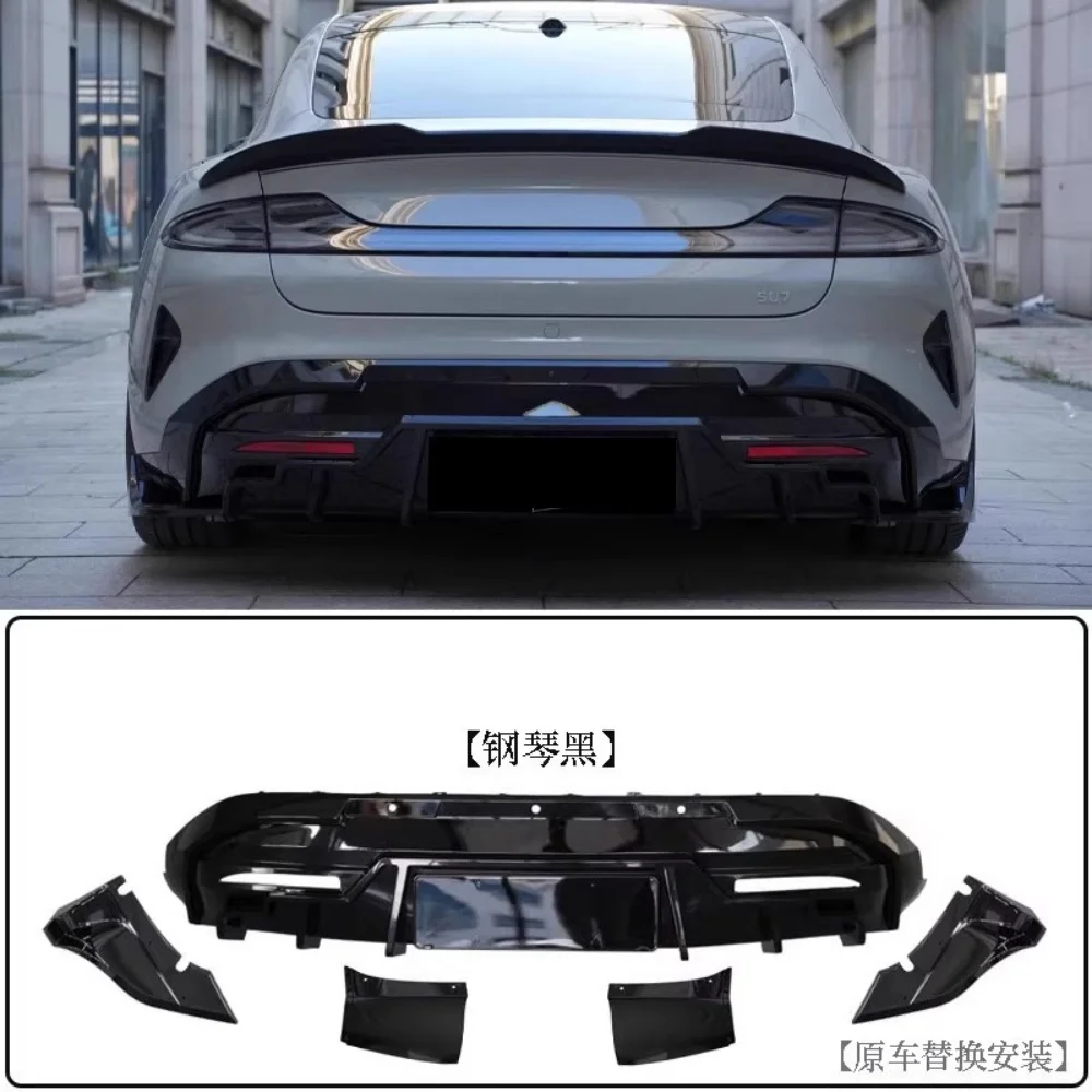 Kit de coche negro brillante para Xiaomi Su7, pala delantera modificada, labio trasero, alerón trasero, falda lateral de esquina - imagen 4