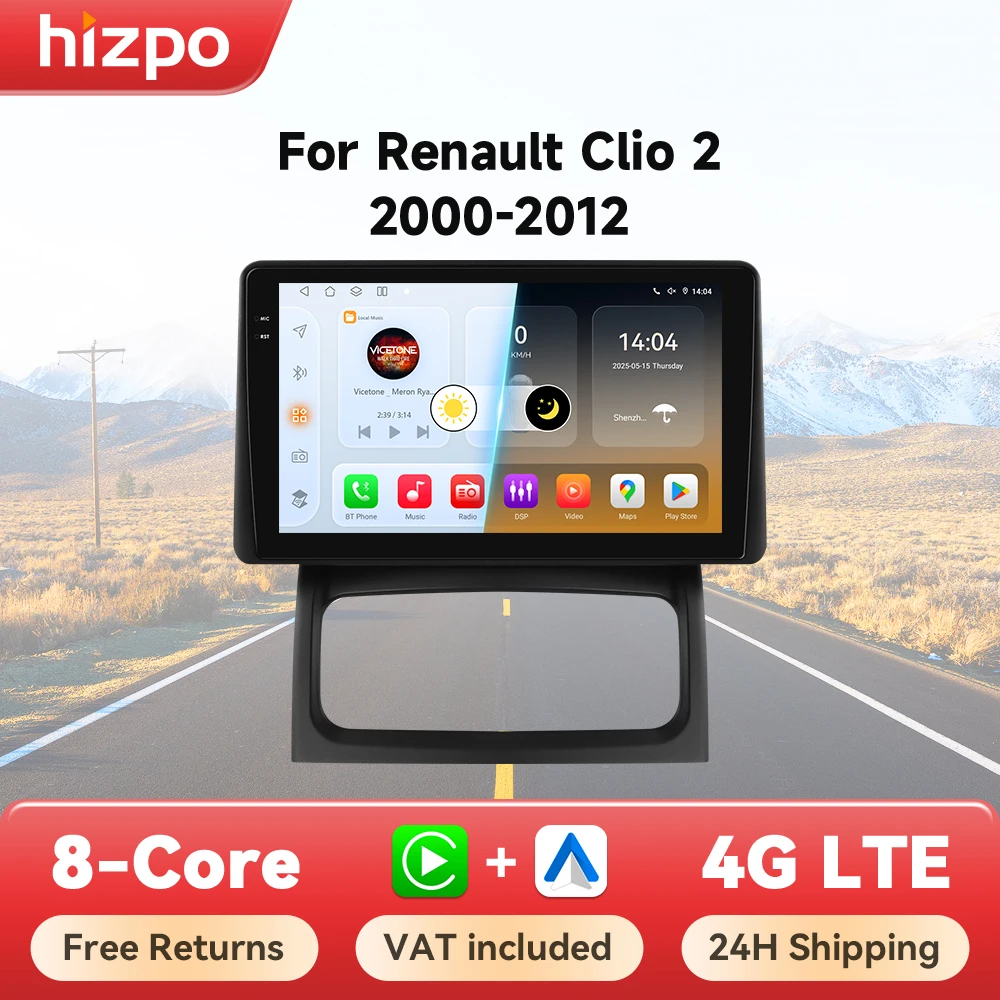 Autorradio Hizpo Android 2 Din con GPS y CarPlay para Renault Clio II