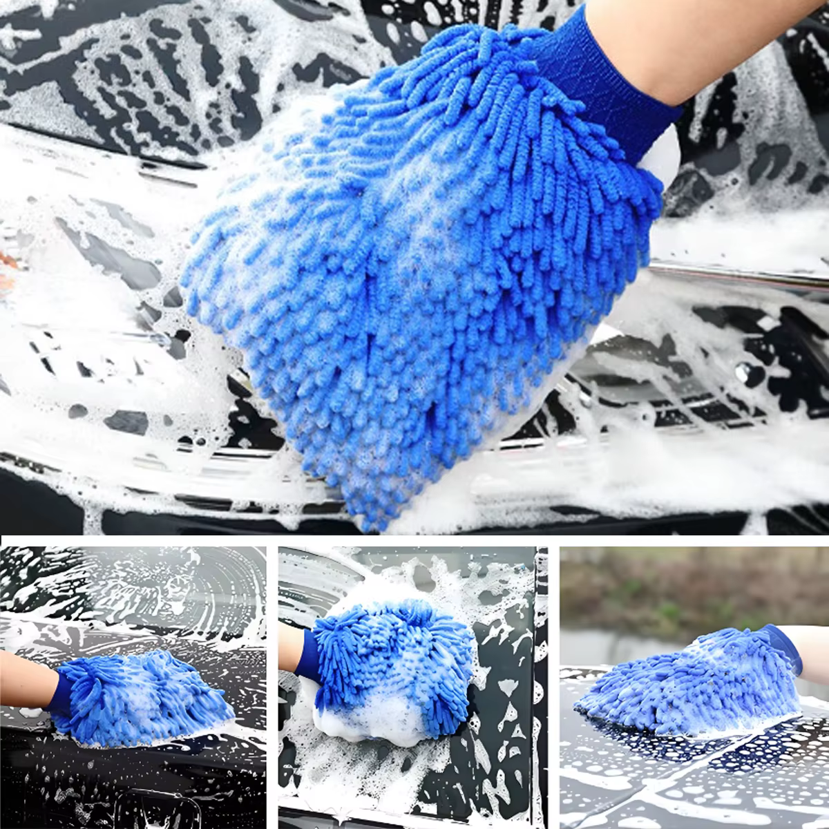Guantes de lavado de coches lavables de microfibra de doble cara, guantes de limpieza para el cuidado del coche, paño de limpieza, toalla, guante, herramientas de limpieza Neil para nieve - imagen 5