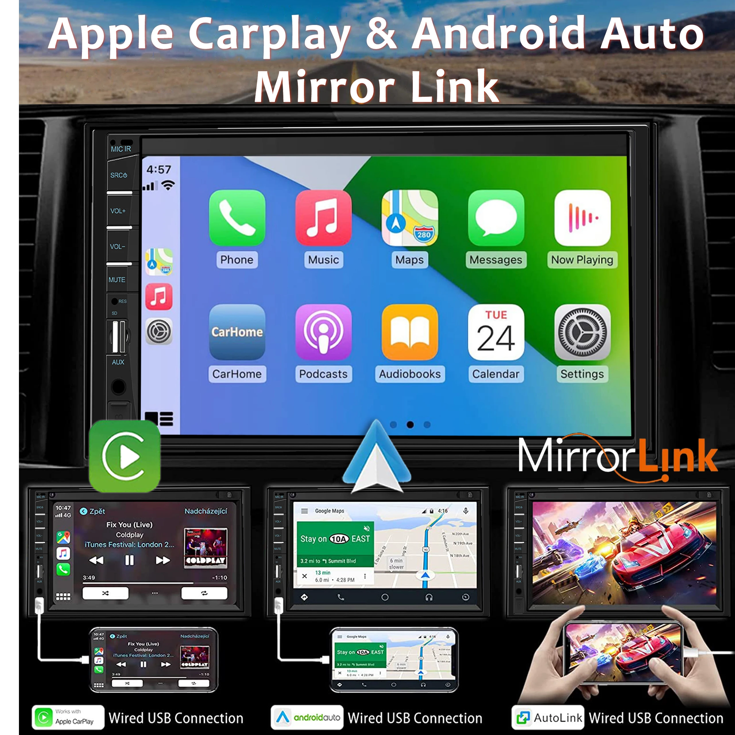Autoradio 2 DIN 7″ táctil Bluetooth cámara marcha atrás USB FM - imagen 2