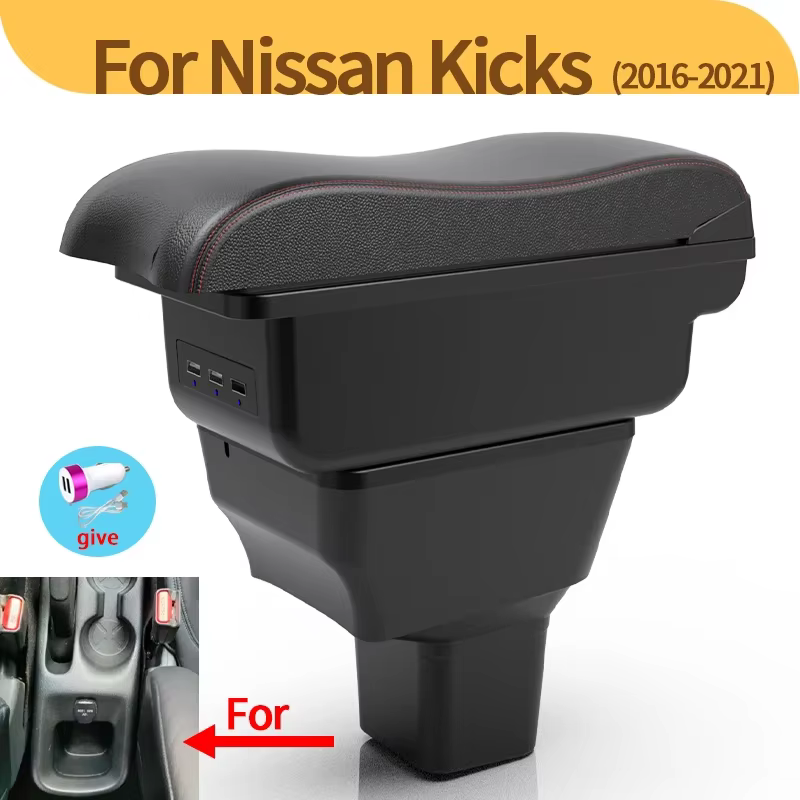 Reposabrazos Nissan Kicks 2016-2024 con consola central y USB