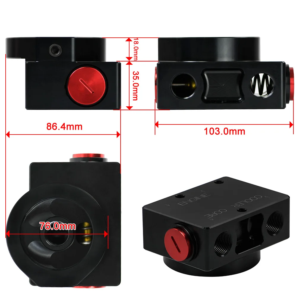Adaptador tipo sándwich de filtro de aceite con bloque remoto de filtro de aceite con termostato 1xAN8 4xAN6/AN8/AN10 PQY5675BK - imagen 2