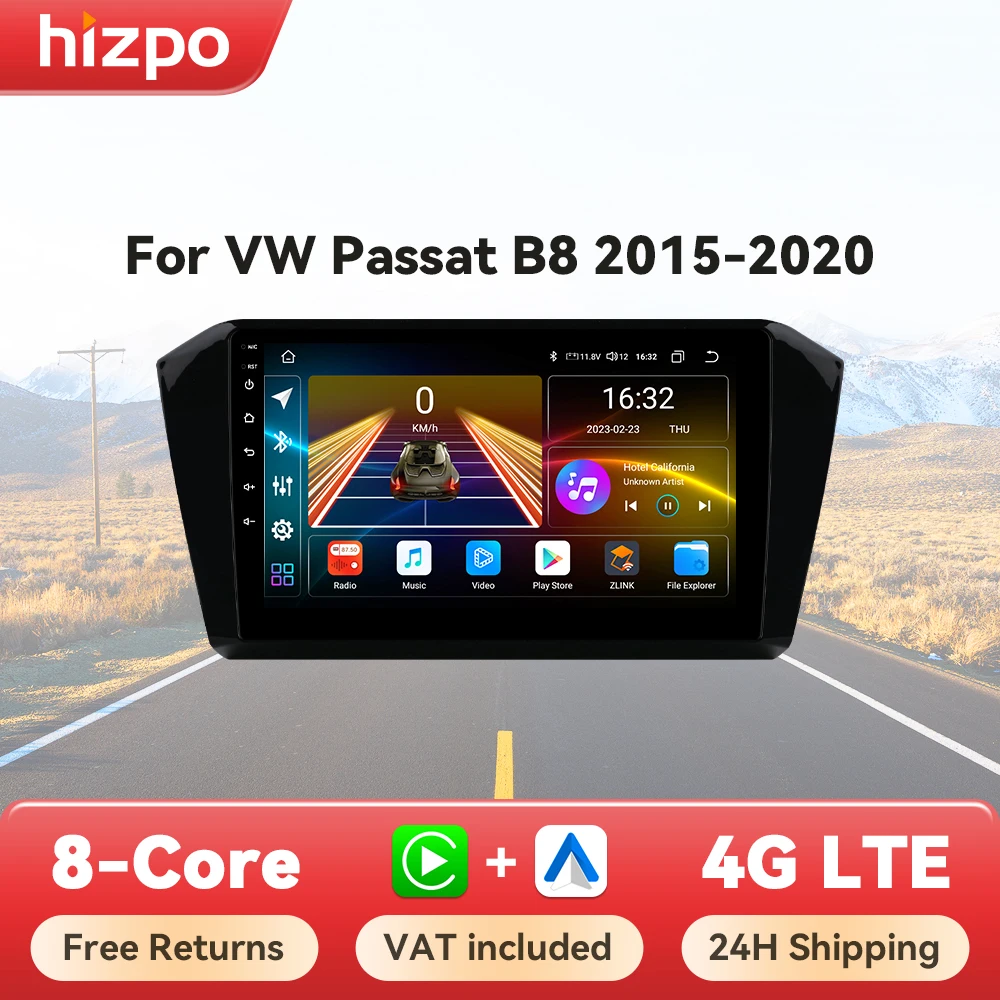 Hizpo-Radio de voz IA para coche, reproductor Multimedia con GPS, 2DIN, CarPlay inalámbrico, Android, Navi, para VW, Volkswagen, Passat B8, 2015-2020