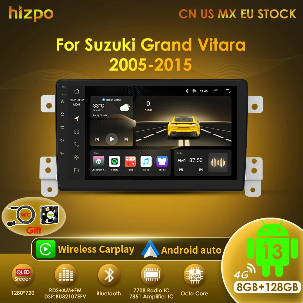 Radio 2 DIN Hizpo con Android 13 y GPS para Suzuki Grand Vitara III