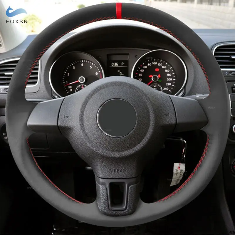 Funda de volante en cuero para VW Golf 6, Jetta, Polo, Tiguan