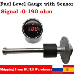 Sensor nivel combustible 0-190 ohm 52mm 100-600mm con alarma roja