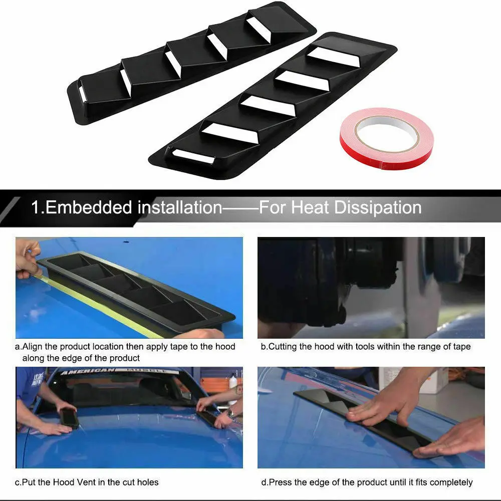 Rejilla ventilación ABS universal 17x5 pulgadas negro del capó - imagen 3