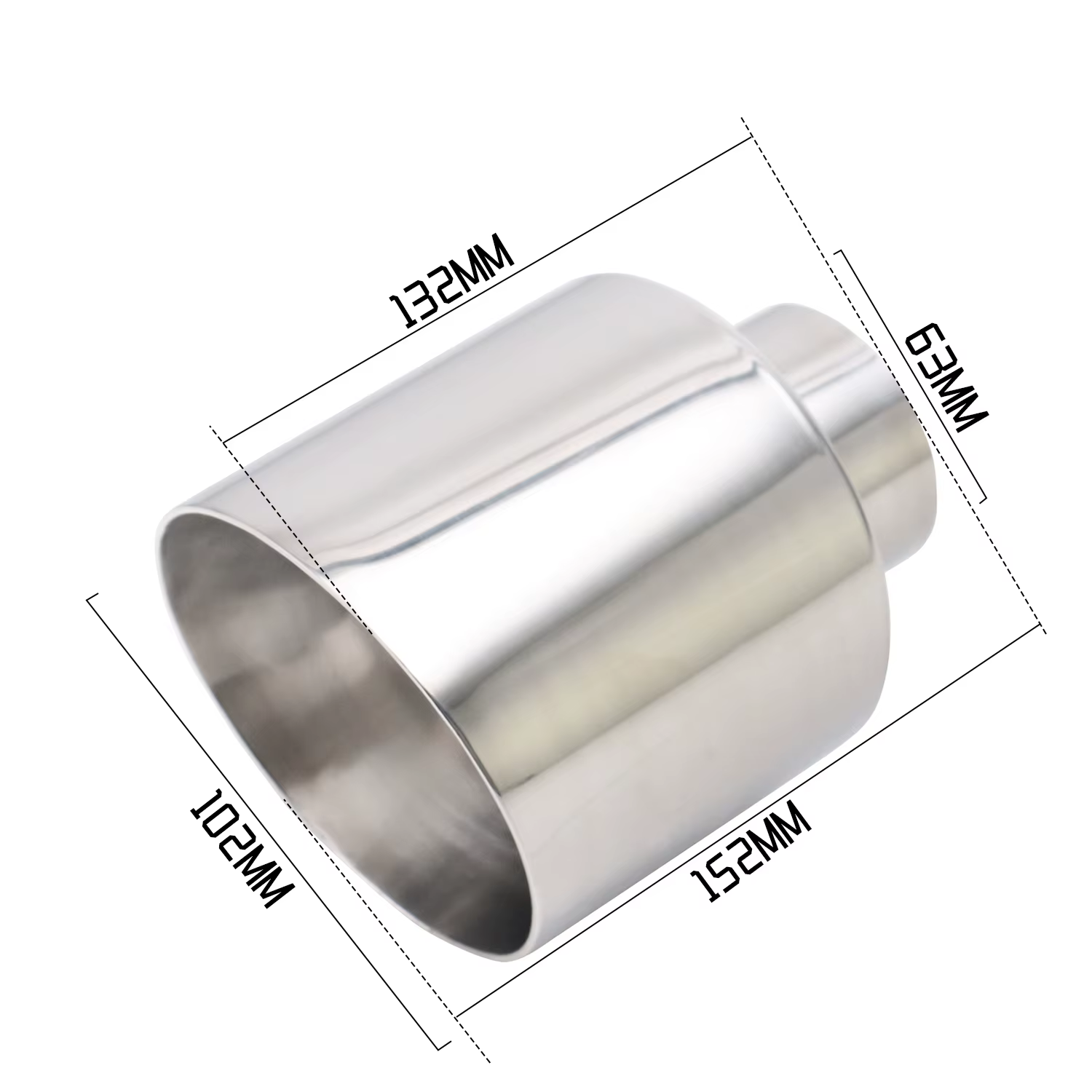 Bocina de escape universal en acero inoxidable, entrada 63 mm
