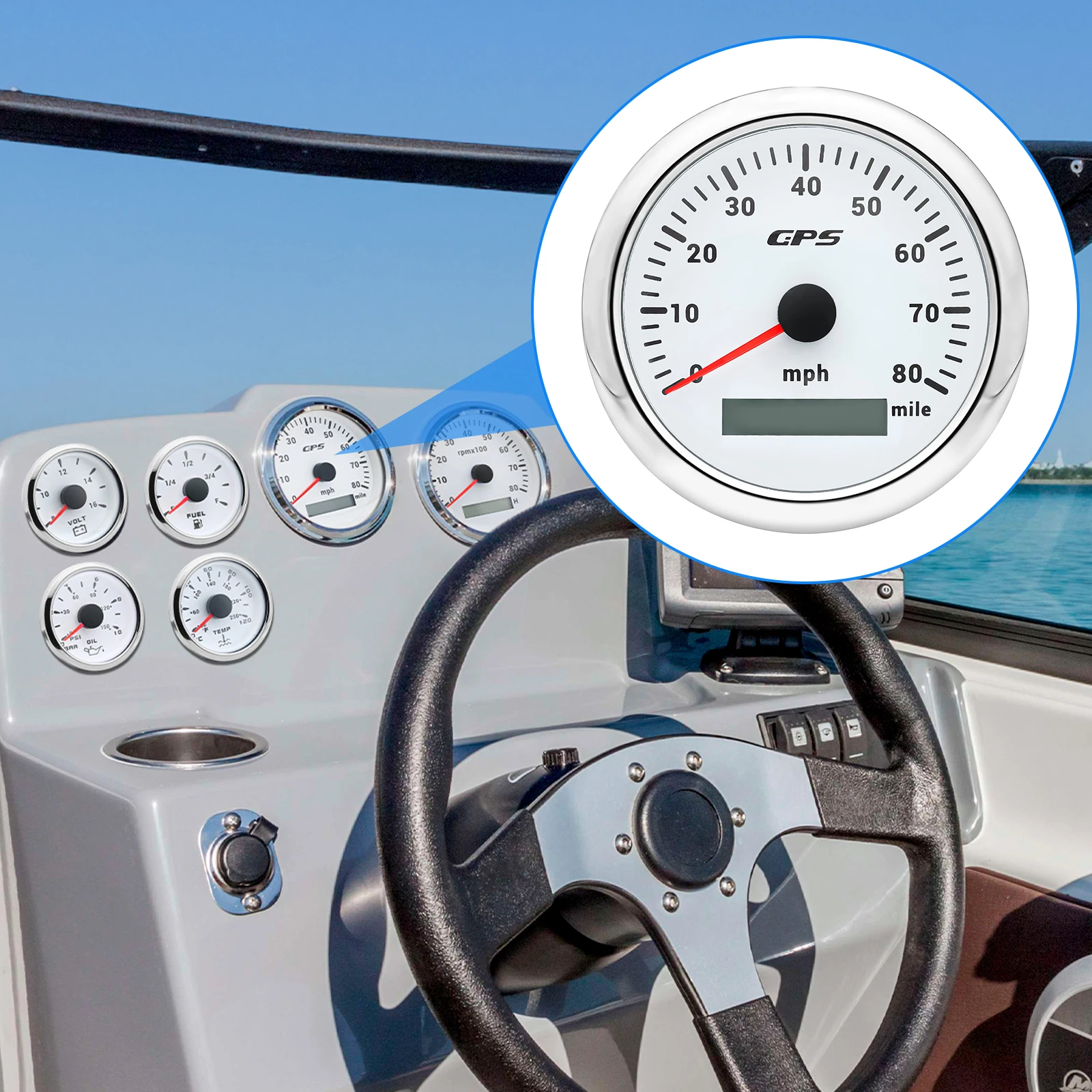 Velocímetro GPS 85 mm con odómetro y antena para coche o barco - imagen 2