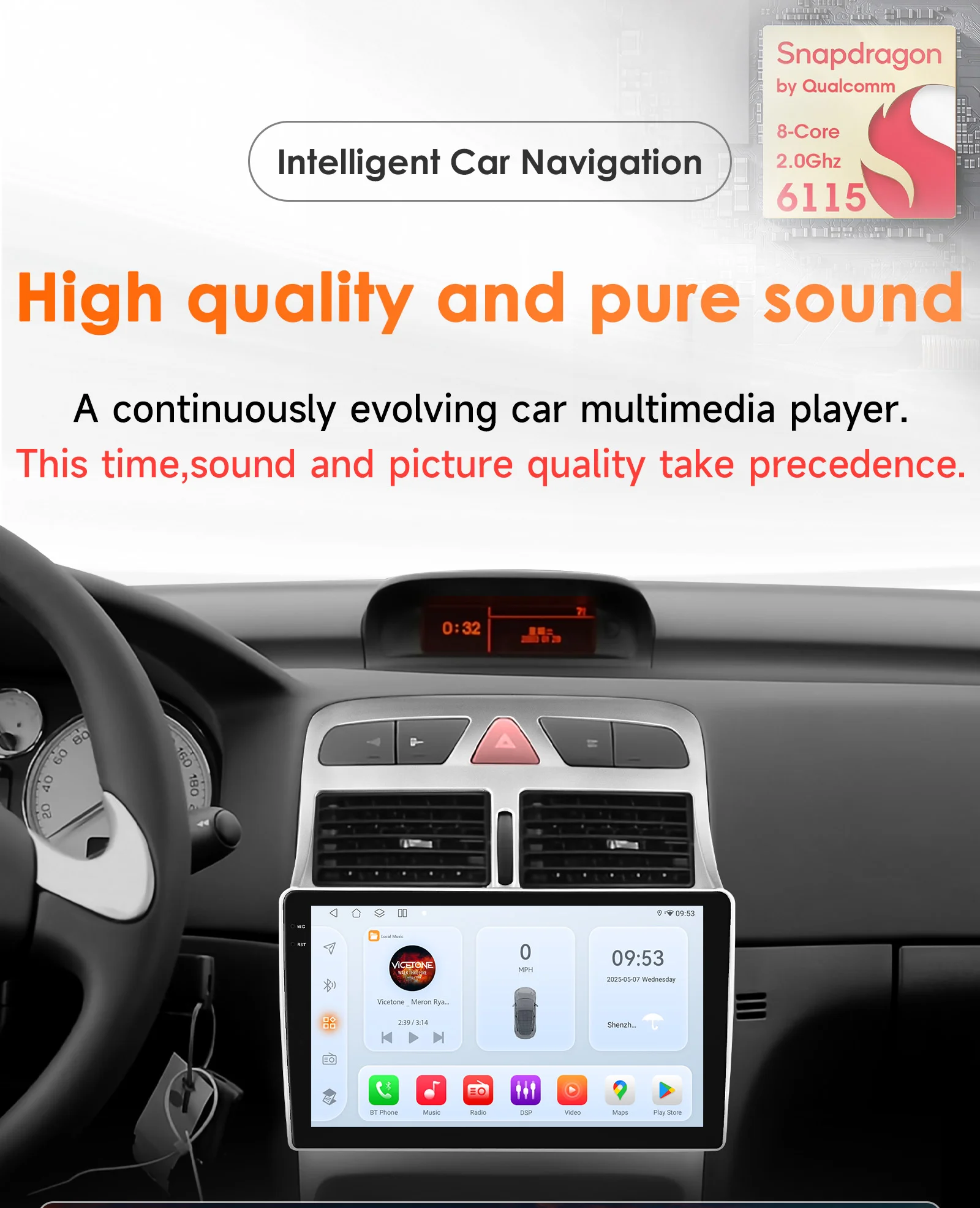 Radio multimedia Android 14 con CarPlay y GPS para Peugeot 307