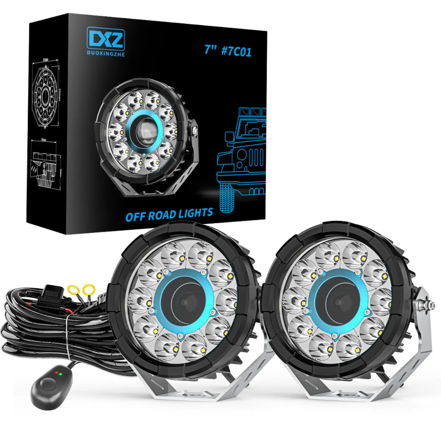 Foco LED redondo 7 pulgadas todoterreno DXZ