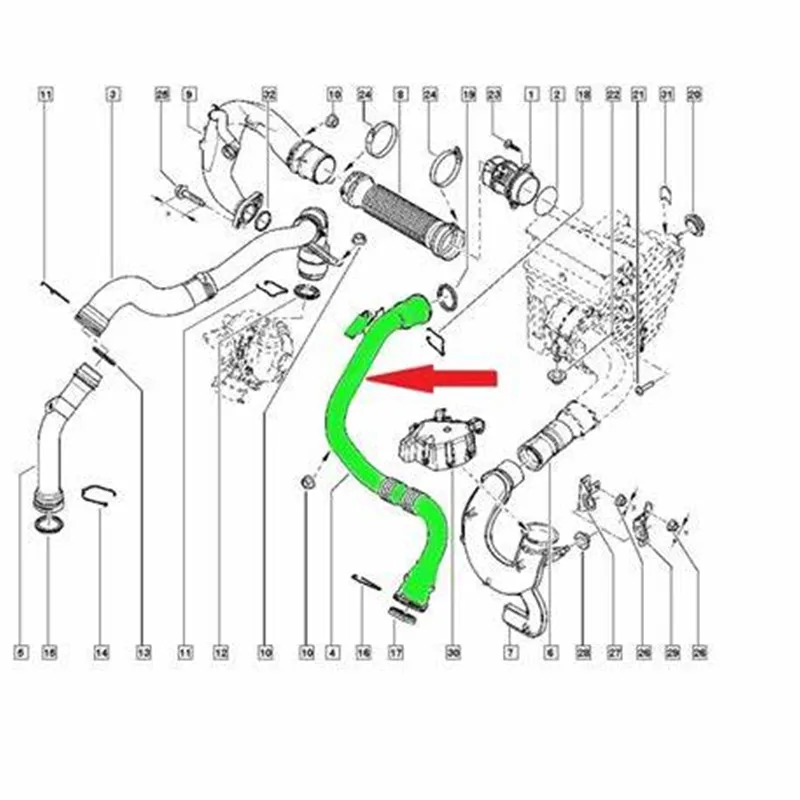 Detalle de la manguera turbo intercooler compatible con Renault 1.5 dCi