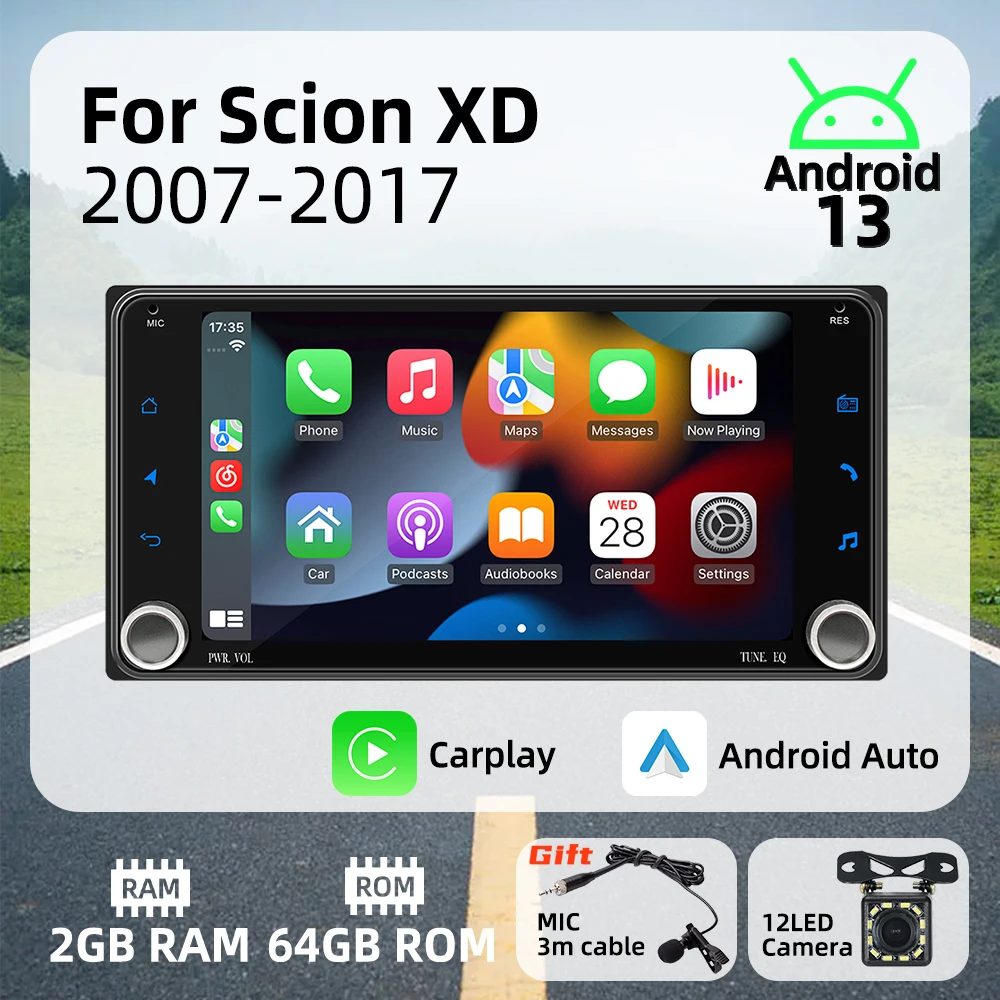 Radio 2 DIN con CarPlay, Android Auto y GPS para Scion xD