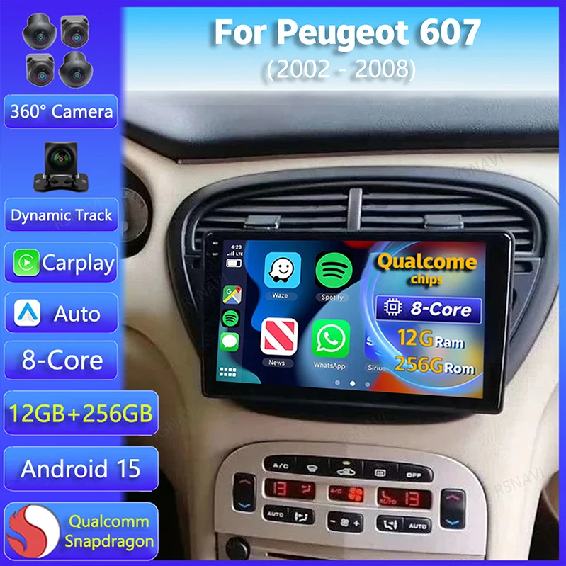 Radio coche para Peugeot 607 2002-2008 Android 15 con GPS y Carplay
