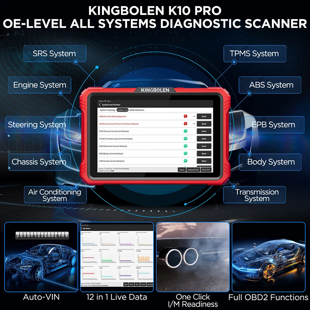 Escáner OBD2 KINGBOLEN K10 Pro con codificación ECU y pruebas activas - imagen 4