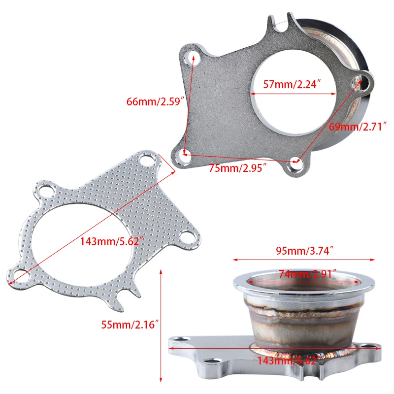 Adaptador brida turbo T3/T4 - 5 pernos, acero inoxidable, 3″ - imagen 2