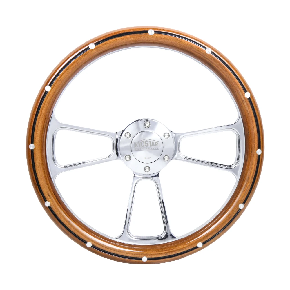 Volante deportivo de caoba real con remaches de aluminio 14" semienvolvente negro - imagen 3