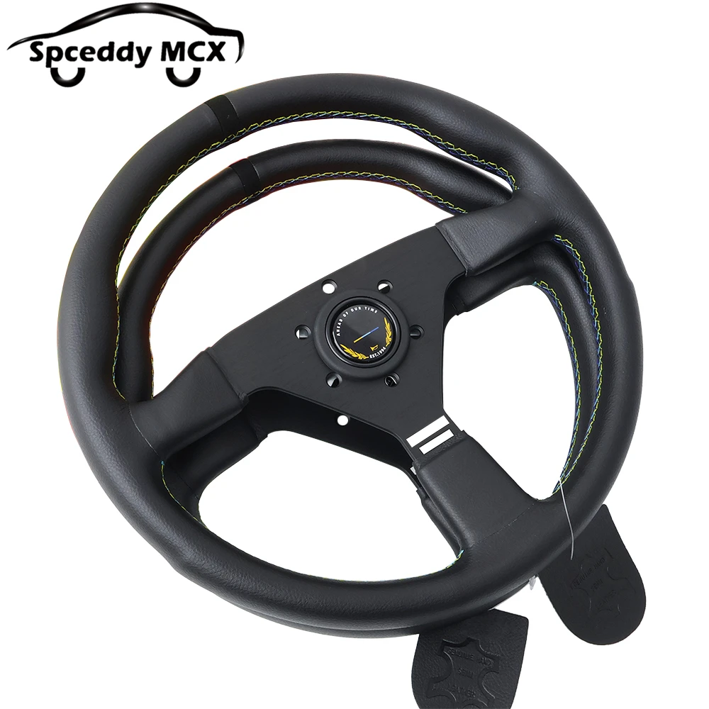 Volante de carreras estilo conexión serie GM, 13 pulgadas, 320mm, 14 pulgadas, 350mm, JDM, volante deportivo plano de cuero Real para coche - imagen 5