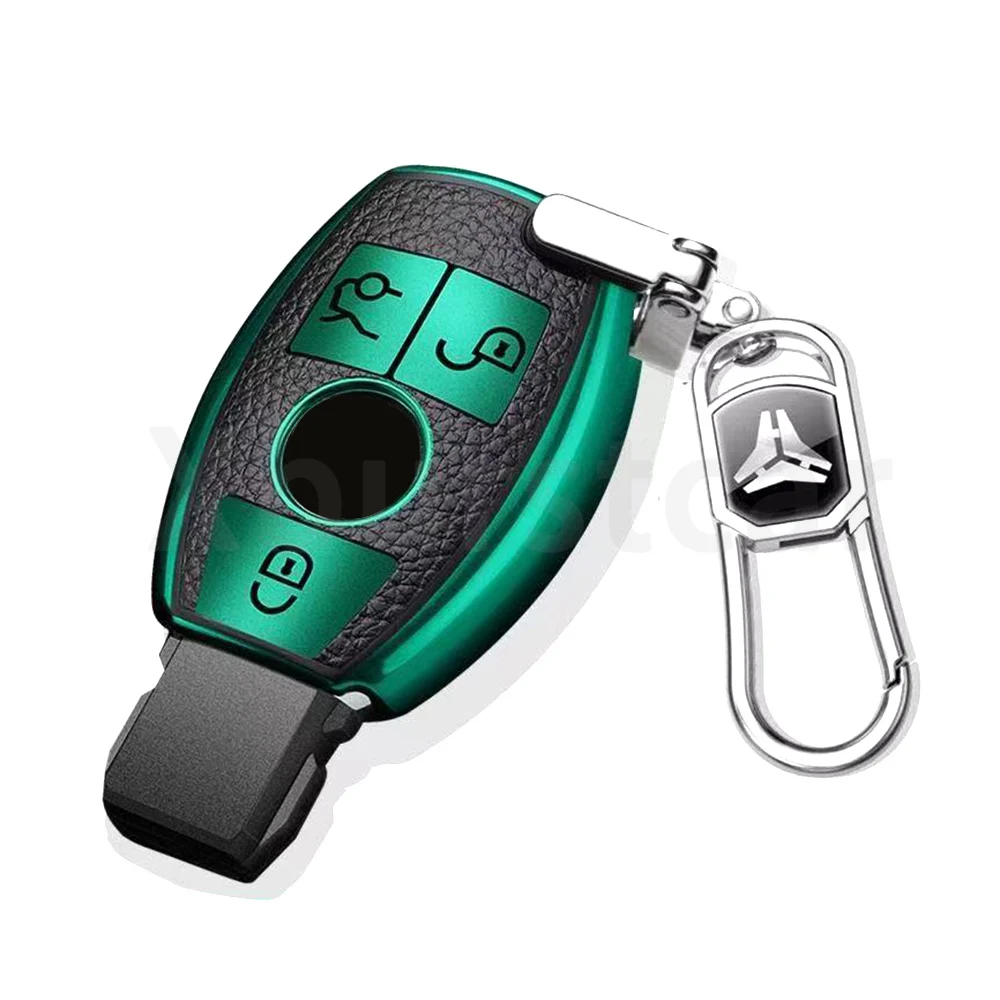 Leather TPU Shell Fob Car Key Case Cover For Mercedes Benz A B C E Class GLS GLA GLK GLC CLS CLA AMG W204 W205 W212 W463 W176 - imagen 3