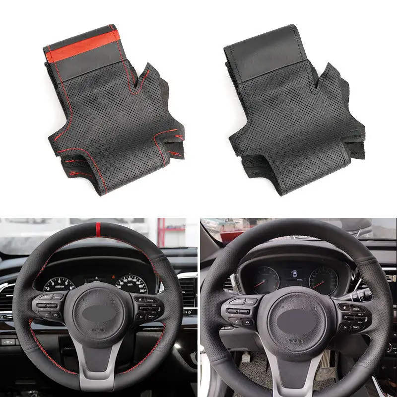 DIY costura a mano trenza protector para volante de coche para Kia K5 Optima 2014 2015 accesorios interiores de cuero perforado de microfibra - imagen 2