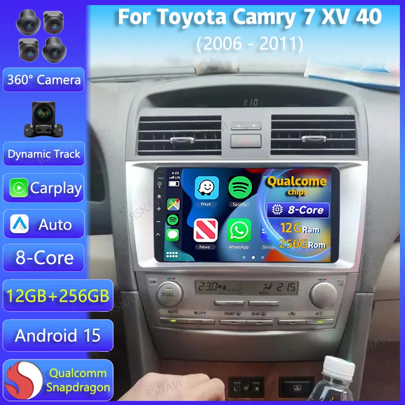 Radio 2 DIN Android 15 con CarPlay para Toyota Camry 2006-2011