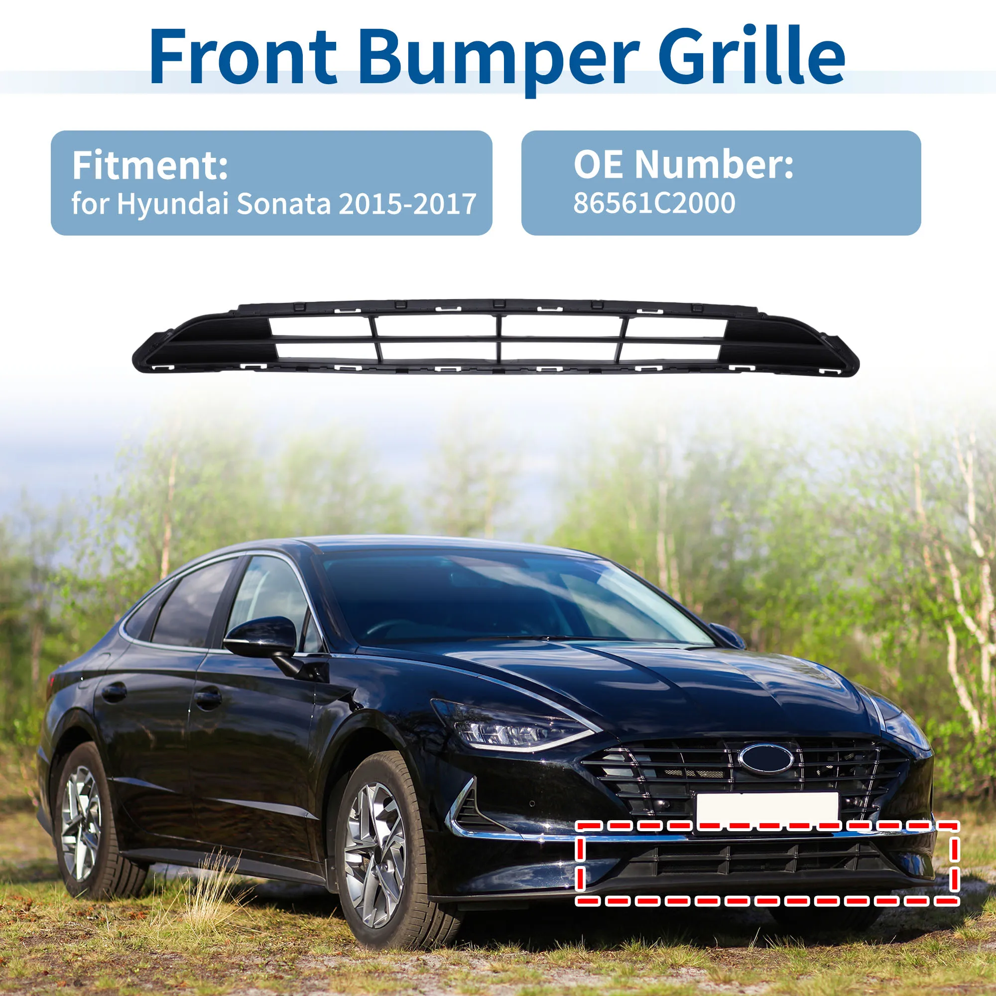 UXCELL Rejilla inferior Paragolpes delantero para Hyundai Sonata 15-17 Rejilla de cubierta de parachoques - imagen 2