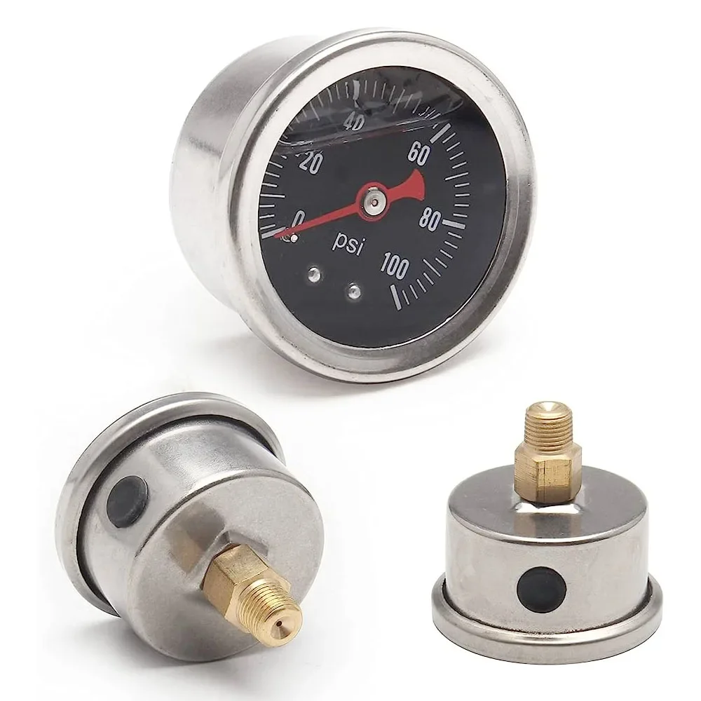 Universal Adjustable Racing Filled Polished Case 0-100psi Liquid Filled 1/8 NPT Fuel Pressure Regulator Gauge W/Adaptor Adapter - imagen 4