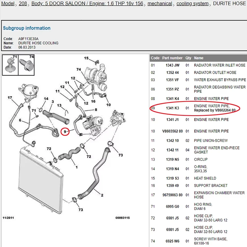 Conector tubería agua motor 1341K3 para Peugeot 3008 308 CC - imagen 3