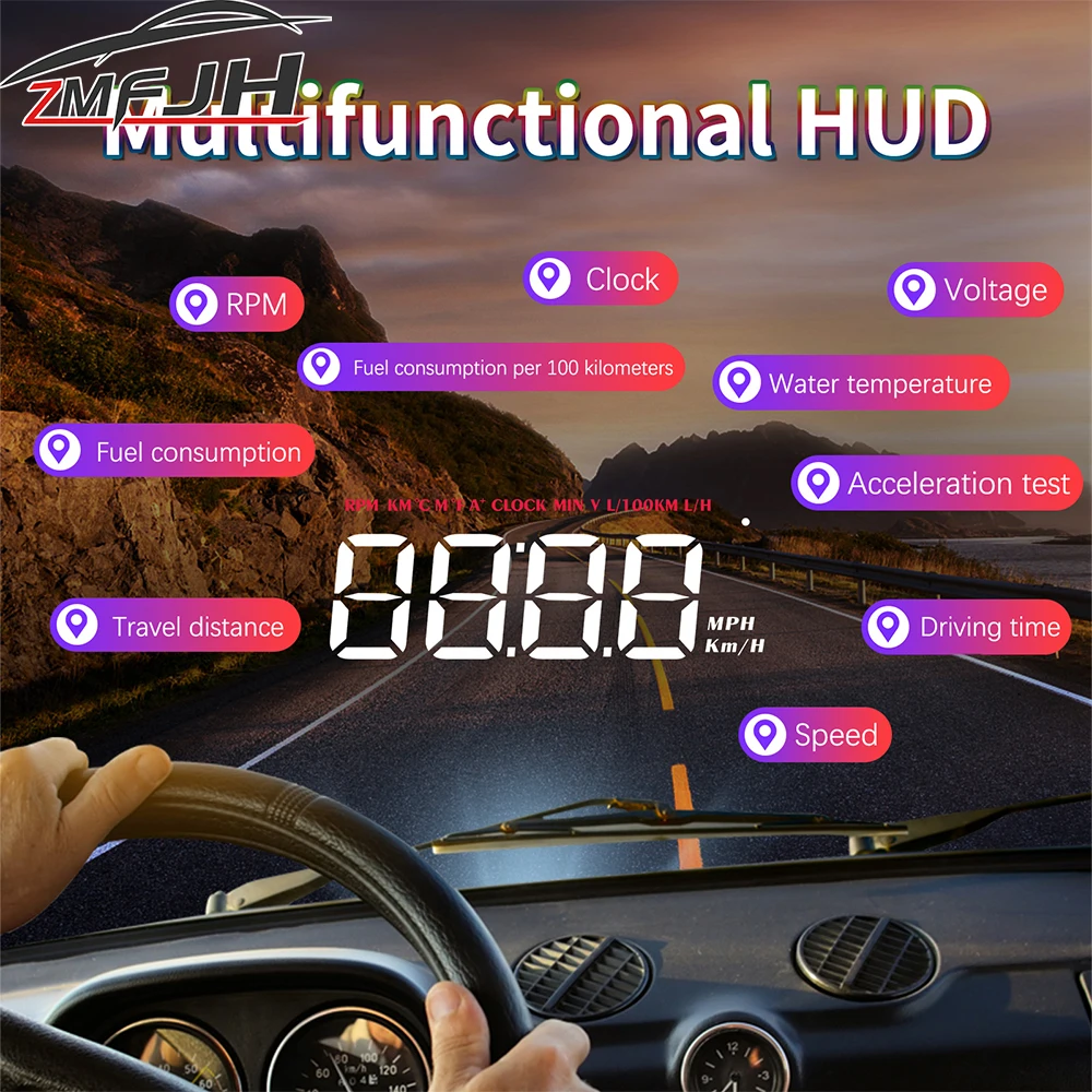 Pantalla HUD OBD para coche con velocímetro, voltaje y temperatura