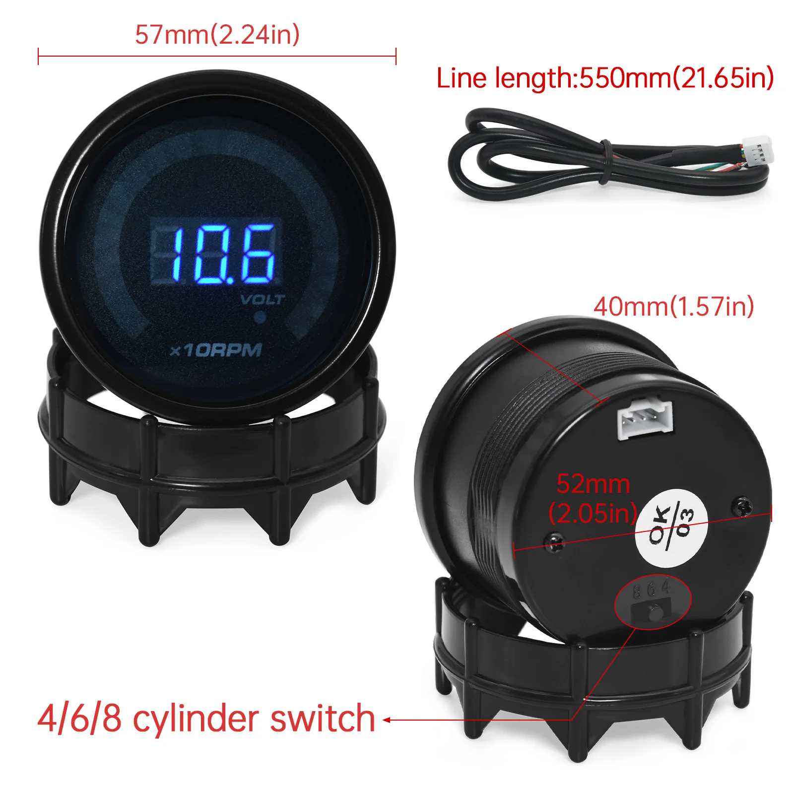Tacómetro digital analógico 52 mm 20 LED con voltímetro – 12 V - imagen 3