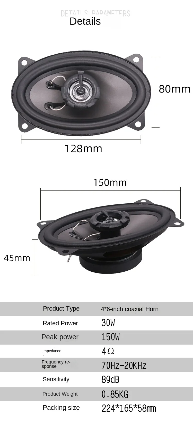 Altavoz coaxial ovalado 4x6 pulgadas 4650 para coche – audio 2 vías - imagen 4