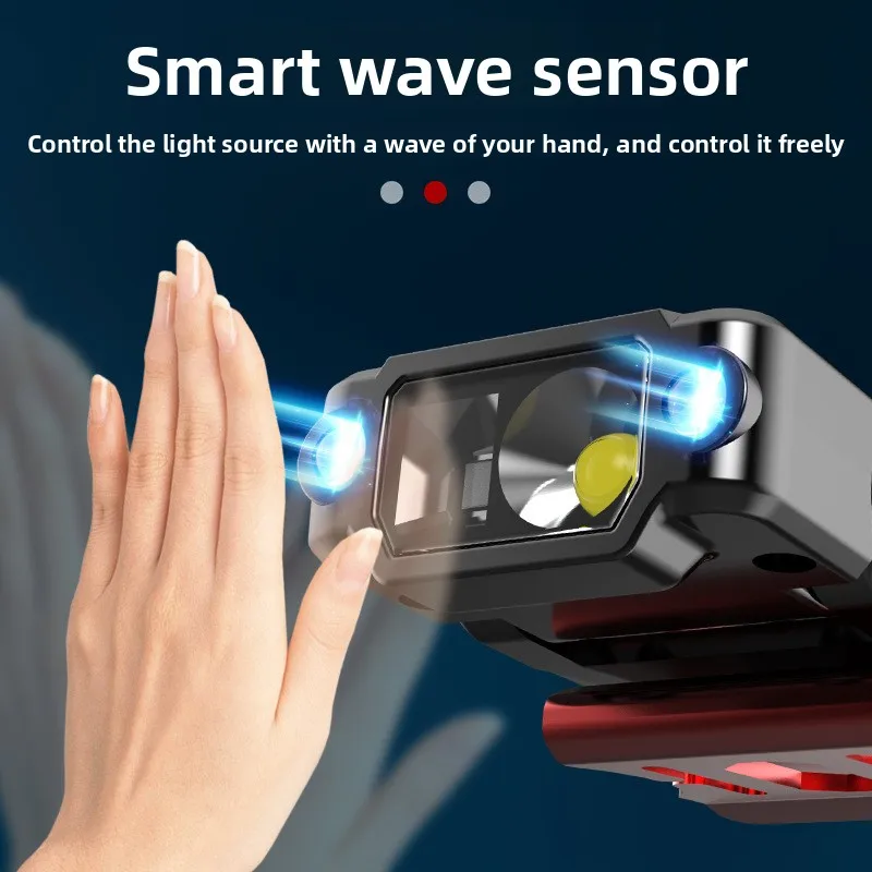 Linterna frontal LED recargable con sensor y clip para pesca - imagen 3