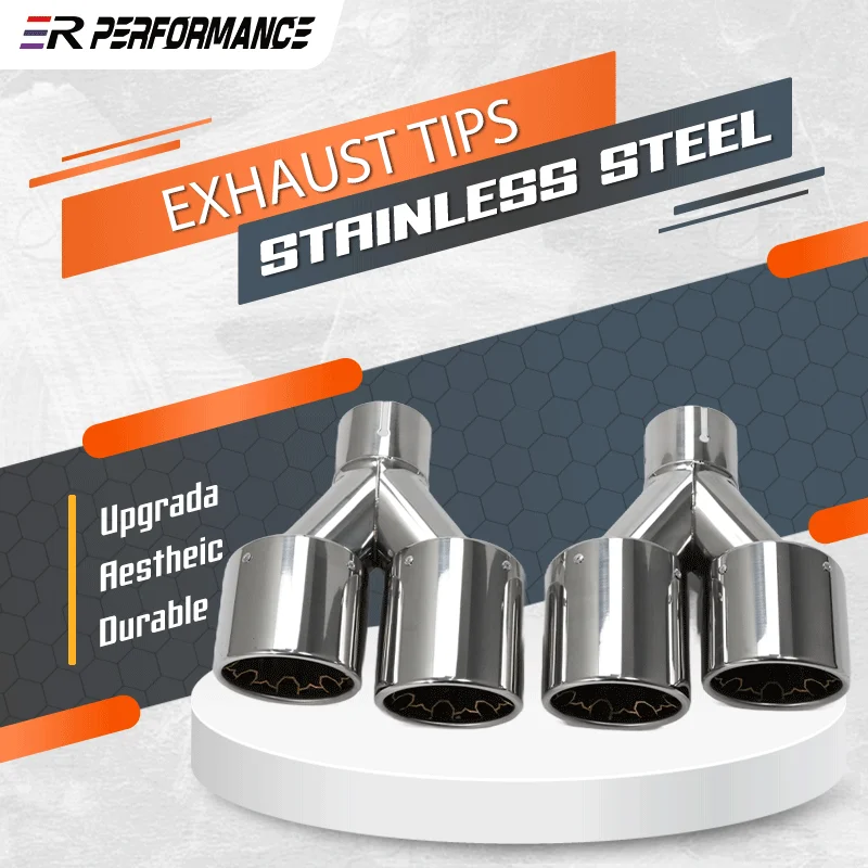 1 Uds. Sumsoo genuino doble punta de escape accesorios de coche de acero inoxidable recto plano pulido plata silenciador de soldadura tubo de escape - imagen 2