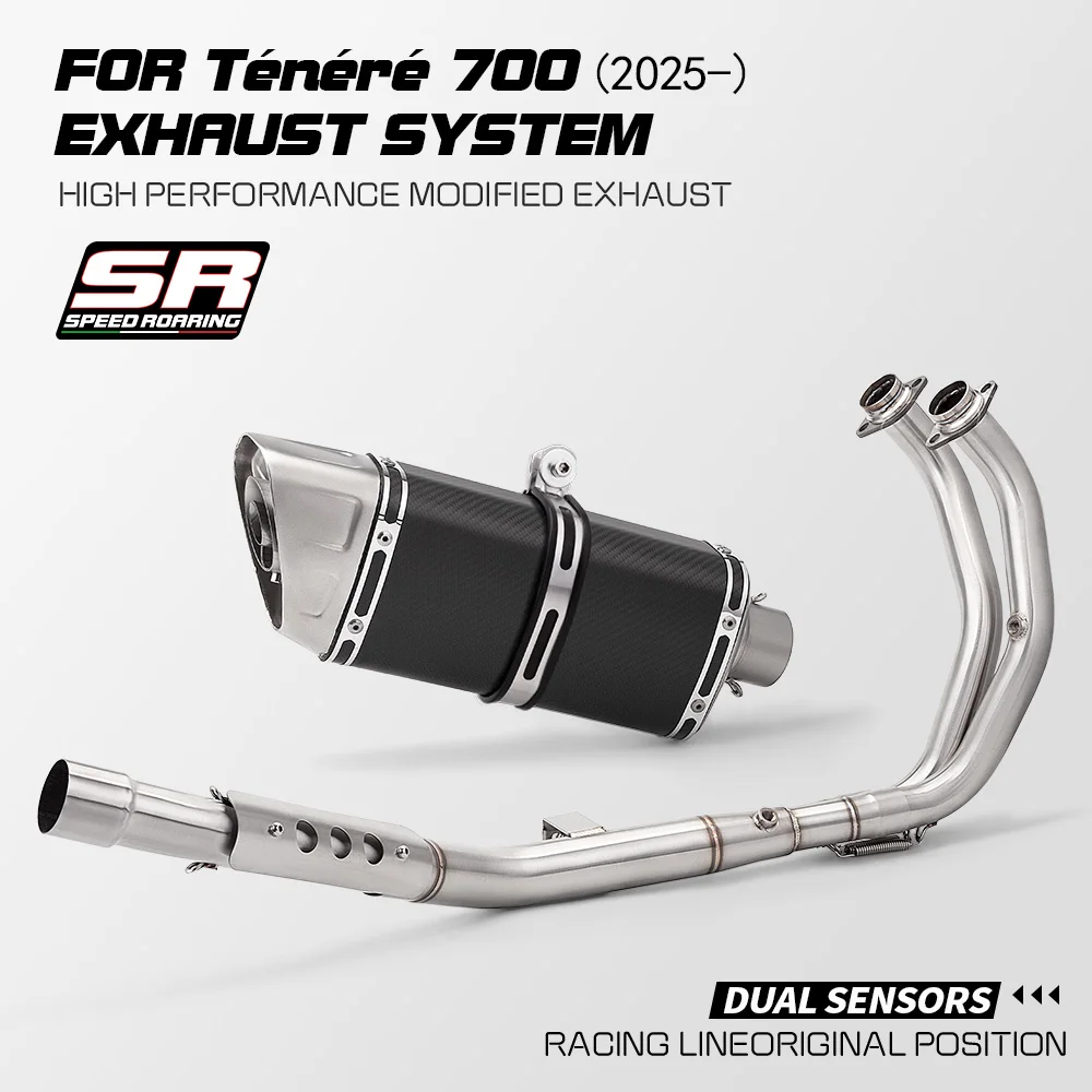 Para Tenere 700 2025-silenciador de Escape de motocicleta con protector térmico Slip-On tubo de enlace medio Escape para rendimiento mejorado