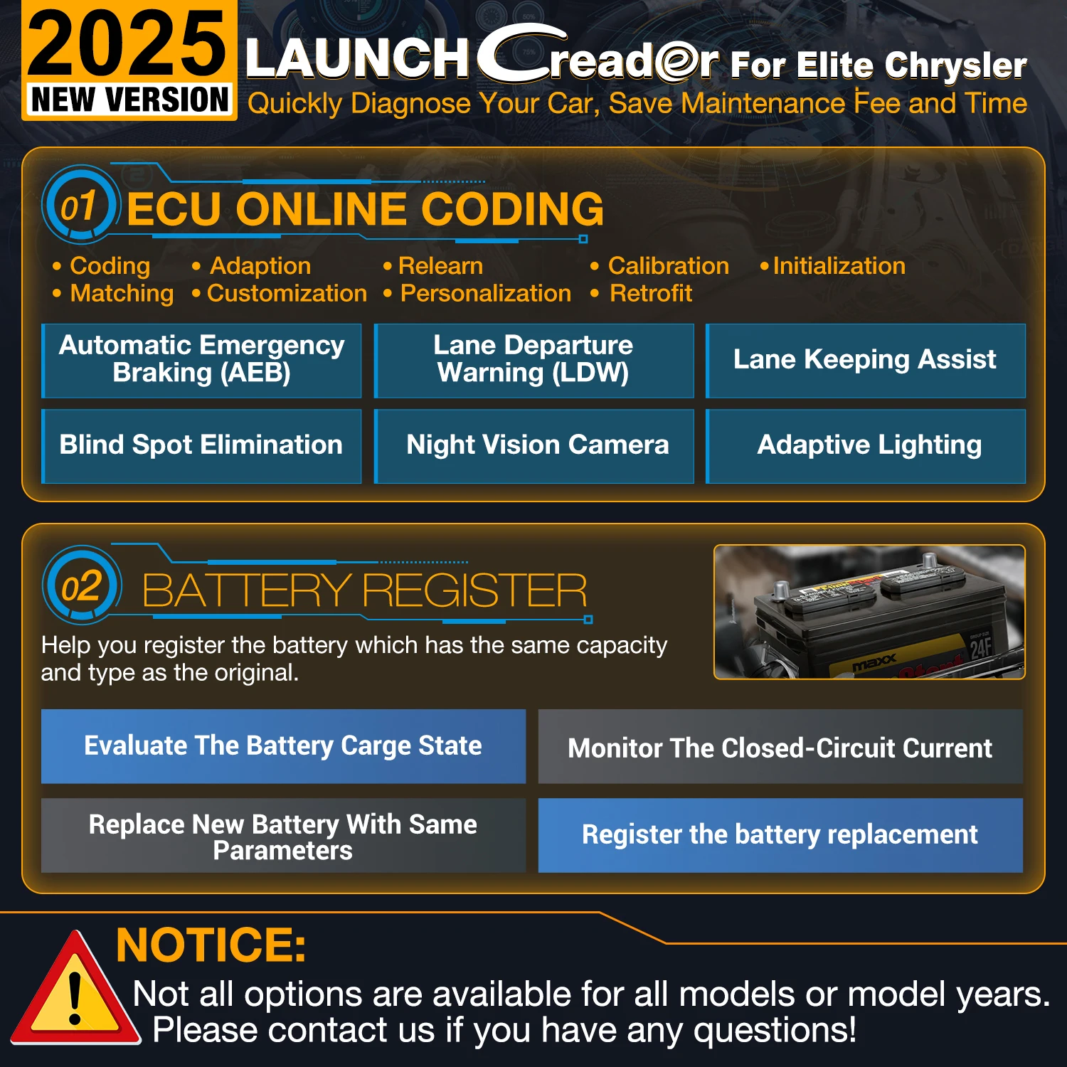 LAUNCH Creader Elite: escáner OBD2 para Chrysler con codificación ECU - imagen 2