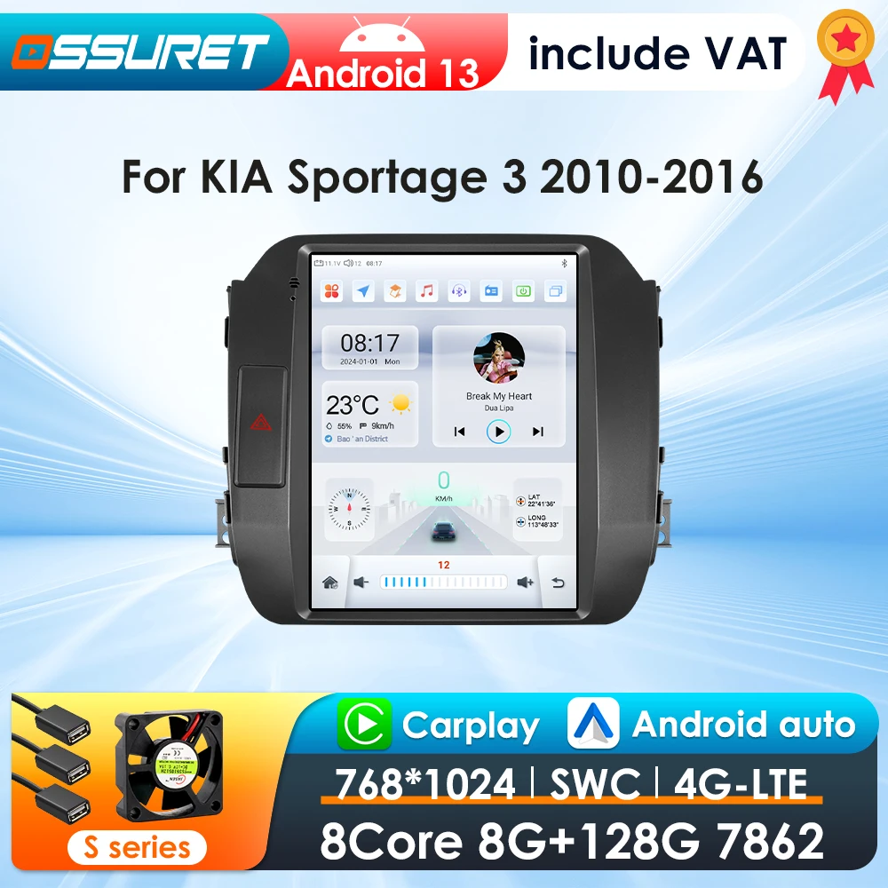 Radio multimedia OSSURET Android 13 vertical para KIA Sportage 3