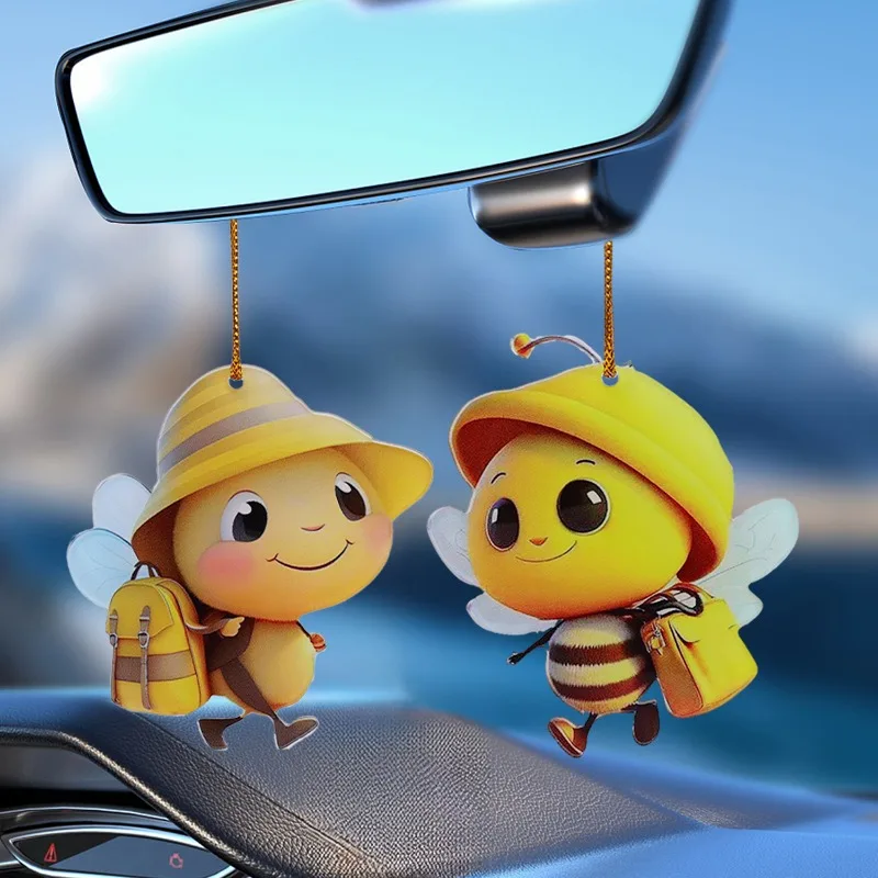 Nuevo colgante de acrílico para decoración navideña de coche pequeño, colgante con bonito espejo de coche de dibujos animados, accesorios para bolsa de libros, llavero colgante - imagen 2