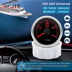Tacómetro 52mm Retroiluminado Rojo 12V/24V con Horómetro