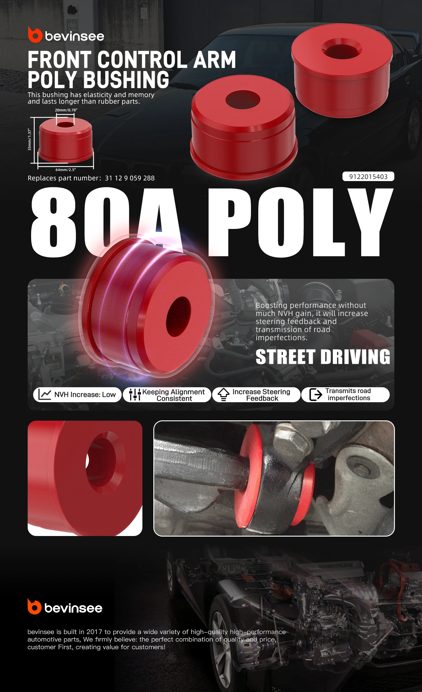 Bujes de poliuretano Bevinsee para brazo de control delantero BMW E30 E36 M3 Z3