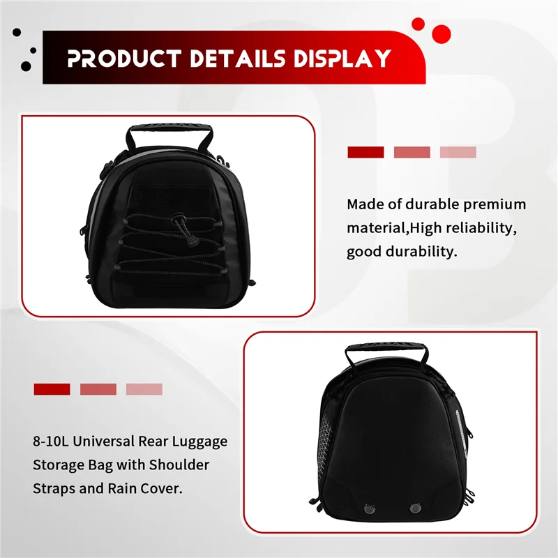 Bolsa trasera universal para moto con correas y cubierta antilluvia - imagen 2