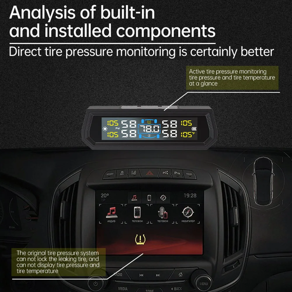 TPMS solar USB con alarma y pantalla de temperatura coche universal - imagen 4