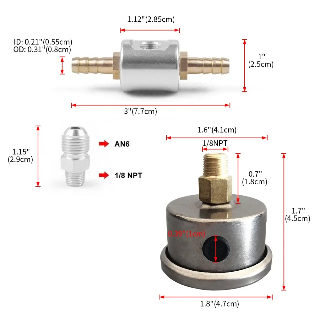Universal Adjustable Racing Filled Polished Case 0-100psi Liquid Filled 1/8 NPT Fuel Pressure Regulator Gauge W/Adaptor Adapter - imagen 2