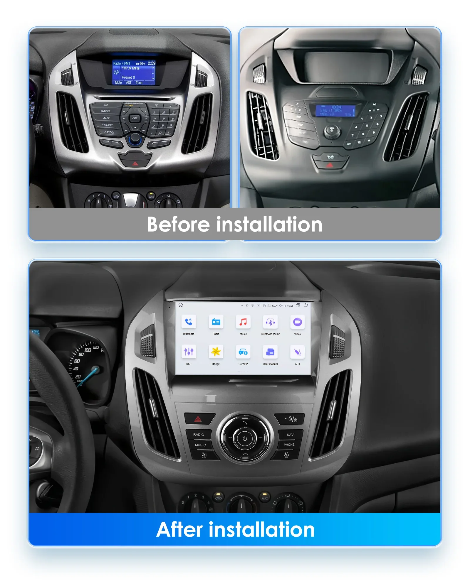 Autoradio Android Ford Transit Connect 2013-2018 Hizpo GPS Carplay - imagen 3