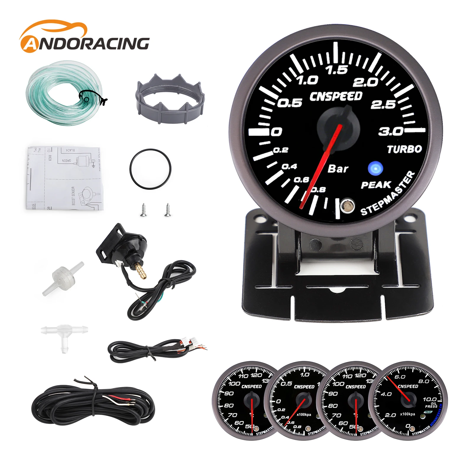 Manómetro digital 60mm racing 4-en-1: presión aceite, temperatura agua y aceite
