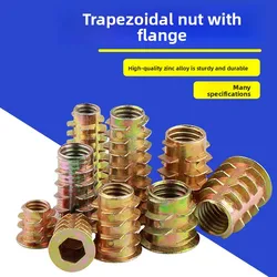 Tuerca trapezoidal de aleación de zinc, tuerca para muebles, tuerca con arandela, tuerca de rosca interna y externa, tuerca preincorporada de madera maciza