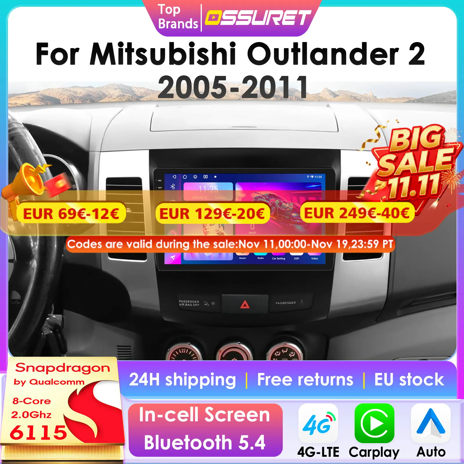 Autorradio 2 DIN Android 13 GPS y CarPlay – Outlander XL