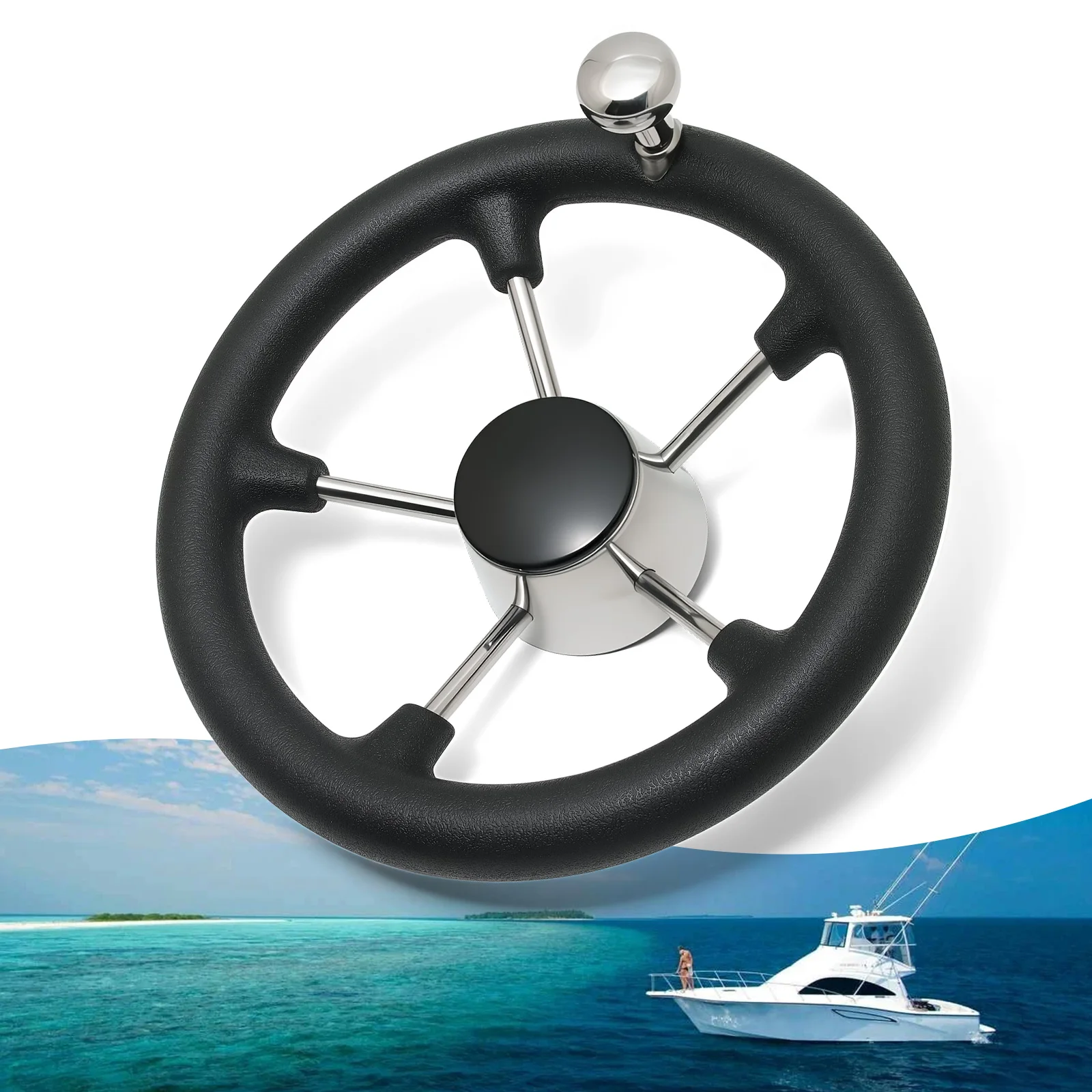 Volante de barco antideslizante con espuma negra acero inoxidable - imagen 4