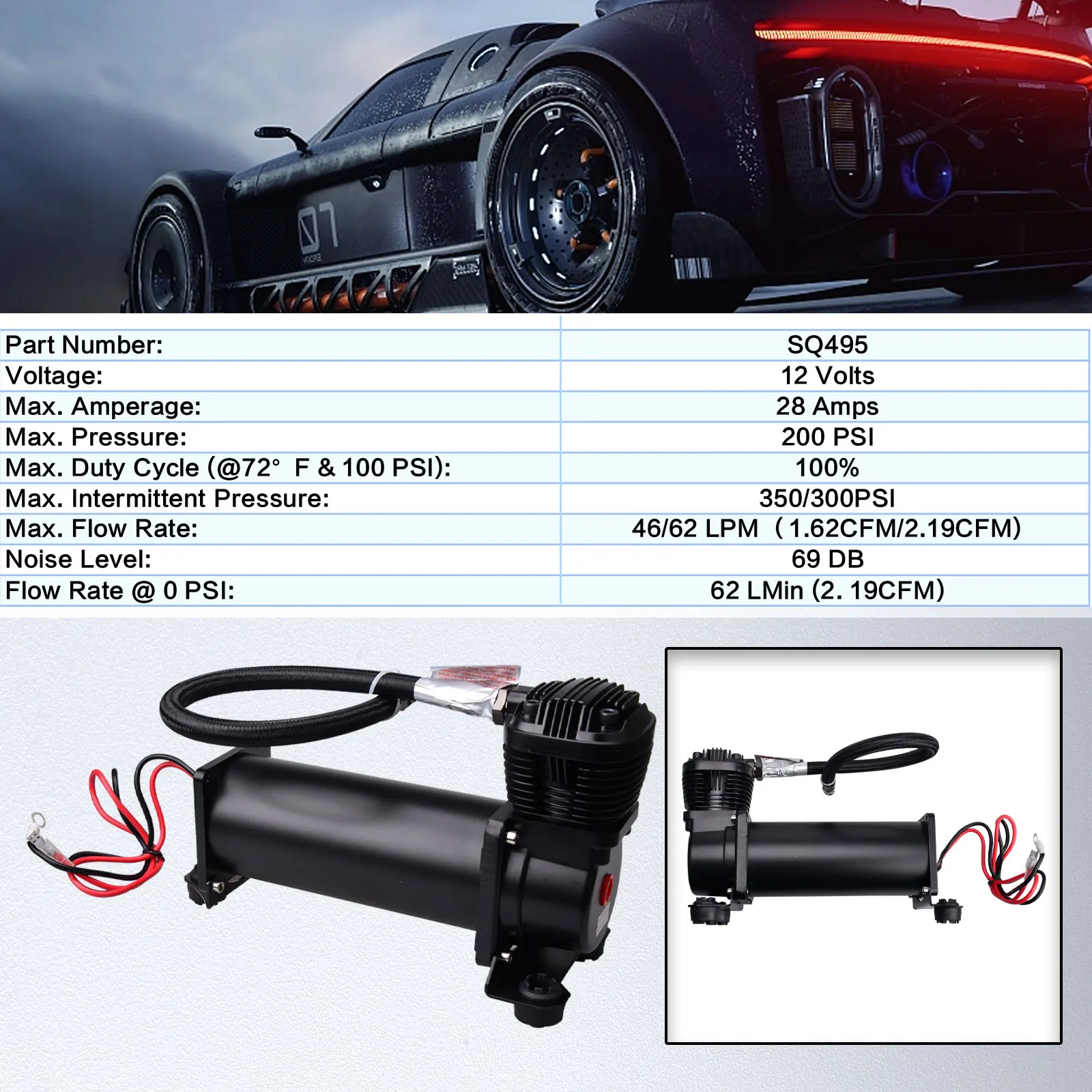 CARTEEAIR Compresor suspensión neumática 12V 300PSI SQ495 supersilencioso - imagen 3