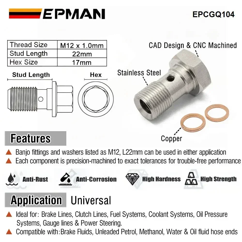 Perno banjo EPMAN 7/16 UNF acero inoxidable para líneas de freno - imagen 5